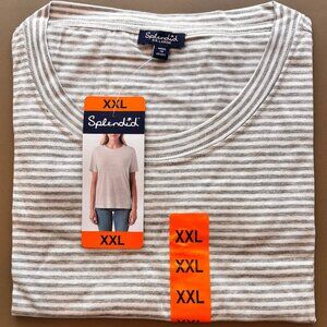 NEW Women's SPLENDID Short Sleeve Crew Neck Top Shirt Grey/White Striped sz XXL